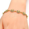Gold Tone Fancy Bracelet, Flower and Rattle Charm Design, with White Crystal, Polished, Golden Finish, 03.270.0004.07.GT (10 MM Thickness, 7 Inches Length)