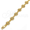 Oro Laminado Fancy Bracelet, Gold Filled Style Flower and Rattle Charm Design, with White Crystal, Polished, Golden Finish, 03.270.0004.07 (10 MM Thickness, 7 Inches Length)