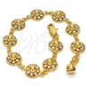 Oro Laminado Fancy Bracelet, Gold Filled Style Flower and Rattle Charm Design, with White Crystal, Polished, Golden Finish, 03.270.0004.07 (10 MM Thickness, 7 Inches Length)