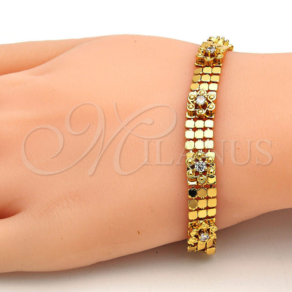 Gold Plated Bracelet — Fancy Bracelet Flower and Rattle Charm Design with — alternate product view — SKU 111066 | Chapa de Oro brazalete — elegante Bracelet flor and Rattle Charm diseño with — SKU 111066