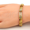 Gold Tone Fancy Bracelet, Flower and Rattle Charm Design, with White Crystal, Polished, Golden Finish, 03.270.0005.07.GT (08 MM Thickness, 7 Inches Length)