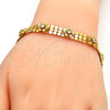 Gold Tone Fancy Bracelet, Flower and Rattle Charm Design, with White Crystal, Polished, Golden Finish, 03.270.0005.07.GT (08 MM Thickness, 7 Inches Length)