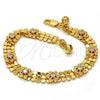 Gold Tone Fancy Bracelet, Flower and Rattle Charm Design, with White Crystal, Polished, Golden Finish, 03.270.0005.07.GT (08 MM Thickness, 7 Inches Length)