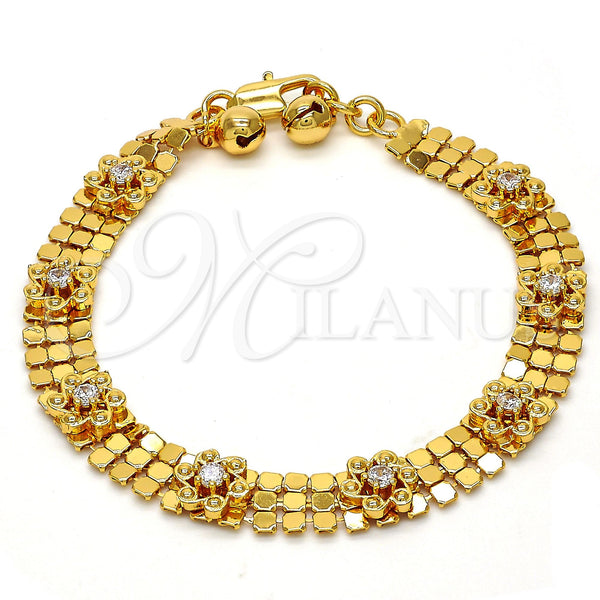 Gold Plated Bracelet — Fancy Bracelet Flower and Rattle Charm Design with — main product view — SKU 111066 | Chapa de Oro brazalete — elegante Bracelet flor and Rattle Charm diseño with — SKU 111066