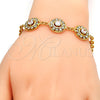 Gold Tone Fancy Bracelet, Flower and Rattle Charm Design, with White Crystal and White Cubic Zirconia, Diamond Cutting Finish, Golden Finish, 03.270.0006.08.GT (04 MM Thickness, 8 Inches Length)