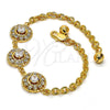 Gold Tone Fancy Bracelet, Flower and Rattle Charm Design, with White Crystal and White Cubic Zirconia, Diamond Cutting Finish, Golden Finish, 03.270.0006.08.GT (04 MM Thickness, 8 Inches Length)