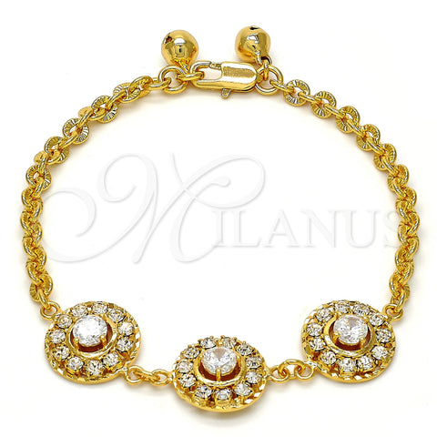 Gold Tone Fancy Bracelet, Flower and Rattle Charm Design, with White Crystal and White Cubic Zirconia, Diamond Cutting Finish, Golden Finish, 03.270.0006.08.GT (04 MM Thickness, 8 Inches Length)