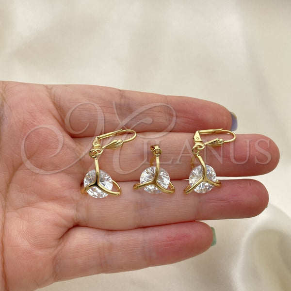 Oro Laminado Earring and Pendant Adult Set, Gold Filled Style with White Cubic Zirconia, Polished, Golden Finish, 10.63.0586