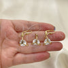 Oro Laminado Earring and Pendant Adult Set, Gold Filled Style with White Cubic Zirconia, Polished, Golden Finish, 10.63.0586