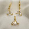 Oro Laminado Earring and Pendant Adult Set, Gold Filled Style with White Cubic Zirconia, Polished, Golden Finish, 10.63.0586