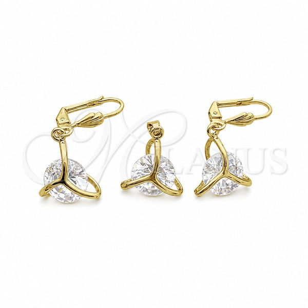 Oro Laminado Earring and Pendant Adult Set, Gold Filled Style with White Cubic Zirconia, Polished, Golden Finish, 10.63.0586