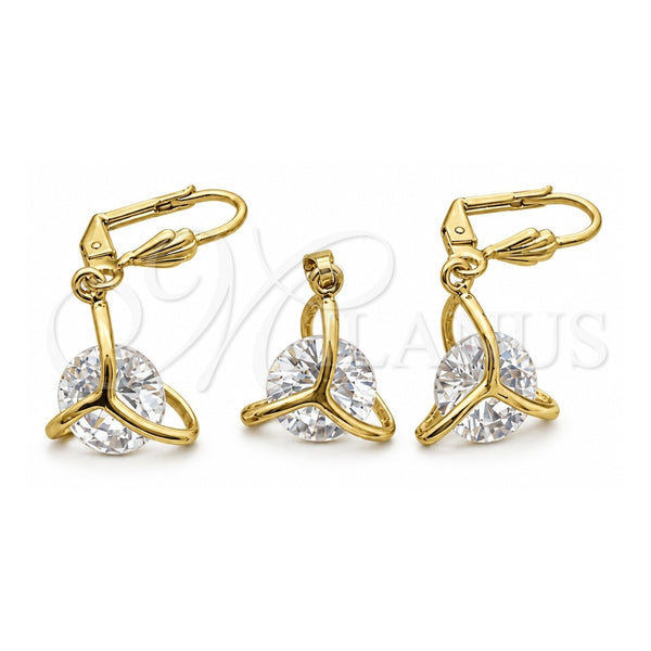 Oro Laminado Earring and Pendant Adult Set, Gold Filled Style with White Cubic Zirconia, Polished, Golden Finish, 10.63.0586