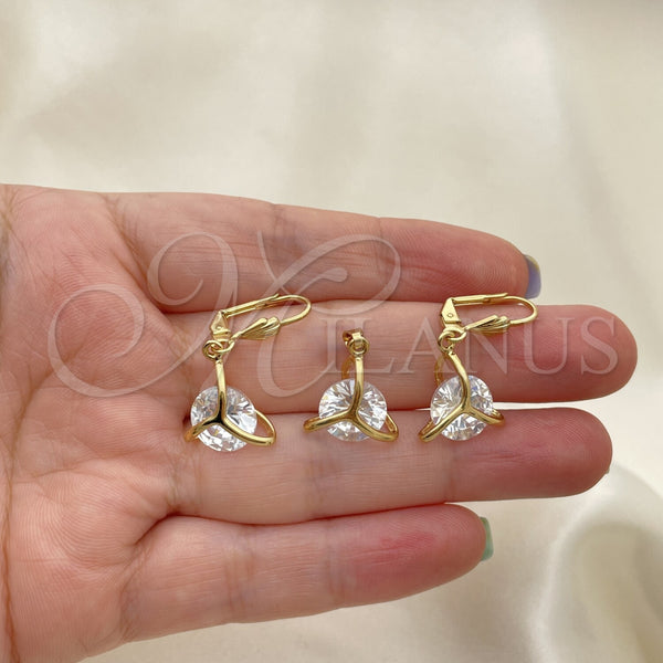 Oro Laminado Earring and Pendant Adult Set, Gold Filled Style with White Cubic Zirconia, Polished, Golden Finish, 10.63.0586