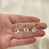 Oro Laminado Earring and Pendant Adult Set, Gold Filled Style with White Cubic Zirconia, Polished, Golden Finish, 10.63.0586