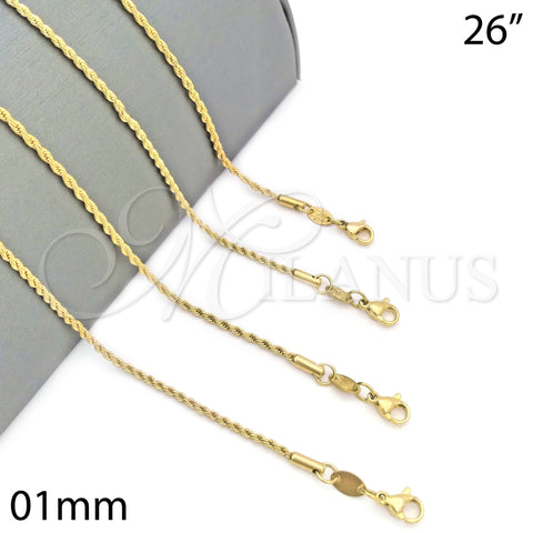 Oro Laminado Basic Necklace, Gold Filled Style Rope Design, Polished, Golden Finish, 04.64.0001.26 (01 MM Thickness, 26 Inches Length)