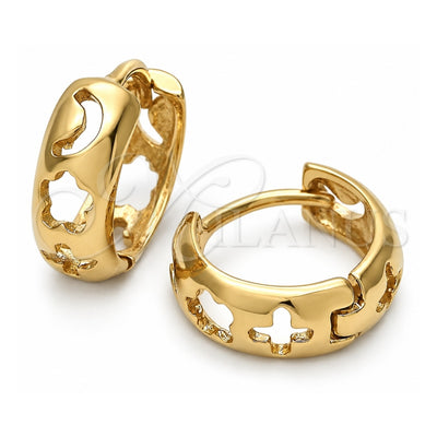 Oro Laminado Huggie Hoop, Gold Filled Style Heart Design, Polished, Golden Finish, 02.63.2561