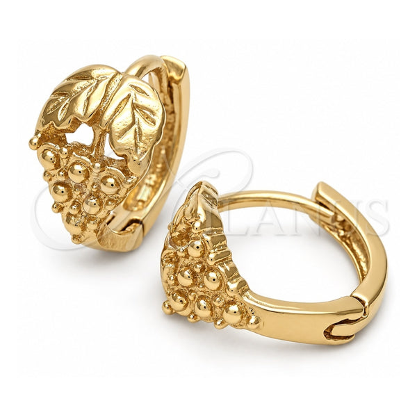 Oro Laminado Huggie Hoop, Gold Filled Style Grape Design, Polished, Golden Finish, 02.63.2564