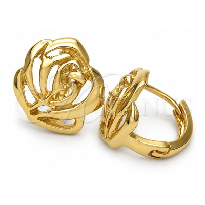 Oro Laminado Huggie Hoop, Gold Filled Style Flower Design, Polished, Golden Finish, 02.63.2565