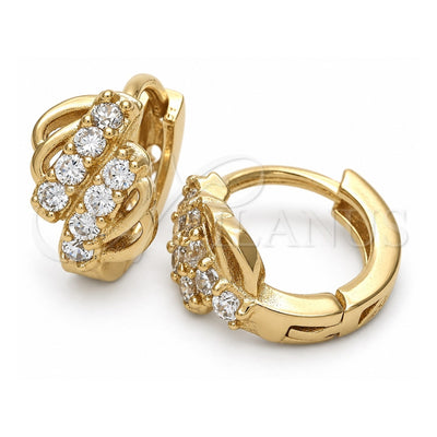 Oro Laminado Huggie Hoop, Gold Filled Style with White Cubic Zirconia, Polished, Golden Finish, 02.63.2567