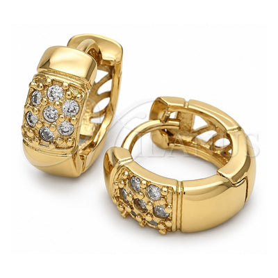 Oro Laminado Huggie Hoop, Gold Filled Style with White Cubic Zirconia, Polished, Golden Finish, 02.63.2571