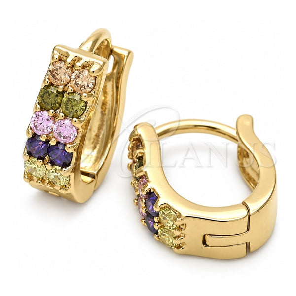 Oro Laminado Huggie Hoop, Gold Filled Style with Multicolor Cubic Zirconia, Polished, Golden Finish, 02.63.2572