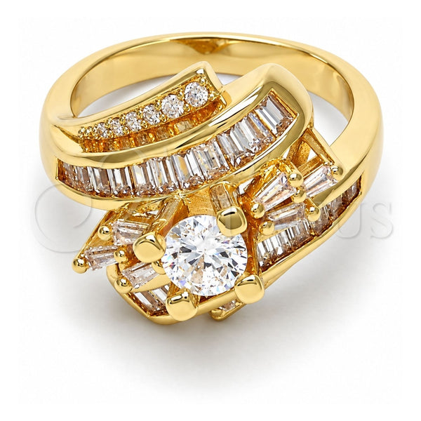 Oro Laminado Multi Stone Ring, Gold Filled Style Baguette Design, with White Cubic Zirconia, Polished, Golden Finish, 01.199.0001.08.GT (Size 8)