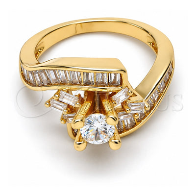 Oro Laminado Multi Stone Ring, Gold Filled Style Baguette Design, with White Cubic Zirconia, Polished, Golden Finish, 01.199.0002.09.GT (Size 9)