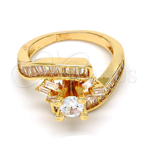 Oro Laminado Multi Stone Ring, Gold Filled Style Baguette Design, with White Cubic Zirconia, Polished, Golden Finish, 01.199.0002.09.GT (Size 9)