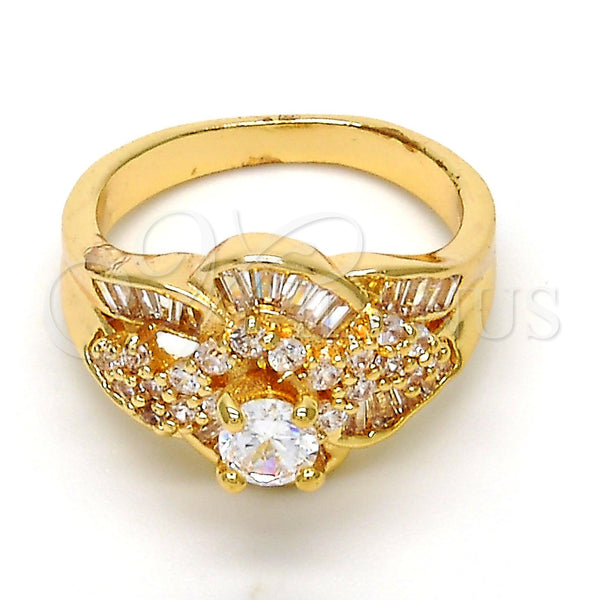 Oro Laminado Multi Stone Ring, Gold Filled Style Baguette Design, with White Cubic Zirconia, Polished, Golden Finish, 01.199.0003.07.GT (Size 7)