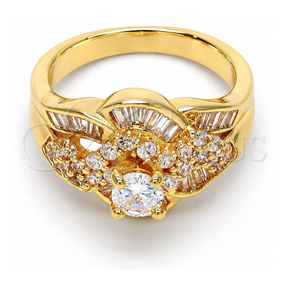 Oro Laminado Multi Stone Ring, Gold Filled Style Baguette Design, with White Cubic Zirconia, Polished, Golden Finish, 01.199.0003.08.GT (Size 8)