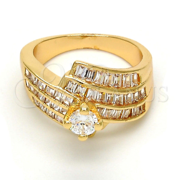 Oro Laminado Multi Stone Ring, Gold Filled Style Baguette Design, with White Cubic Zirconia, Polished, Golden Finish, 01.199.0005.09.GT (Size 9)