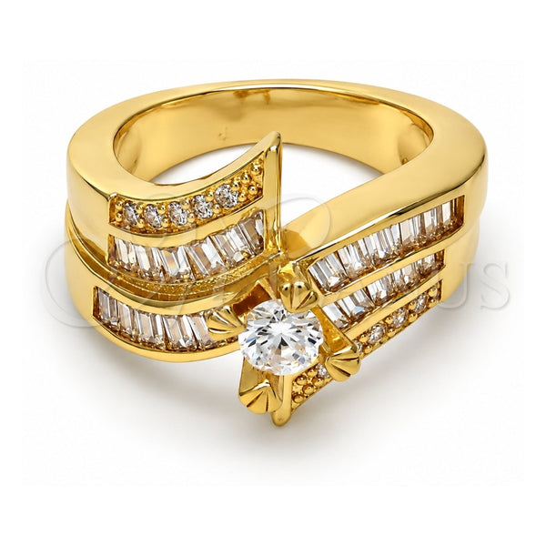 Oro Laminado Multi Stone Ring, Gold Filled Style with White Cubic Zirconia and White Micro Pave, Polished, Golden Finish, 01.199.0006.07.GT (Size 7)