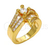 Oro Laminado Multi Stone Ring, Gold Filled Style Baguette Design, with White Cubic Zirconia and White Micro Pave, Polished, Golden Finish, 01.199.0006.08.GT (Size 8)