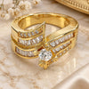 Oro Laminado Multi Stone Ring, Gold Filled Style Baguette Design, with White Cubic Zirconia and White Micro Pave, Polished, Golden Finish, 01.199.0006.09.GT (Size 9)