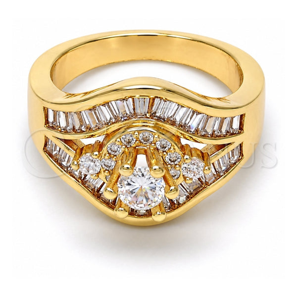 Oro Laminado Multi Stone Ring, Gold Filled Style with White Cubic Zirconia, Polished, Golden Finish, 01.199.0008.07.GT (Size 7)