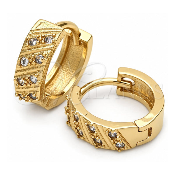 Oro Laminado Huggie Hoop, Gold Filled Style with White Cubic Zirconia, Polished, Golden Finish, 02.63.2575