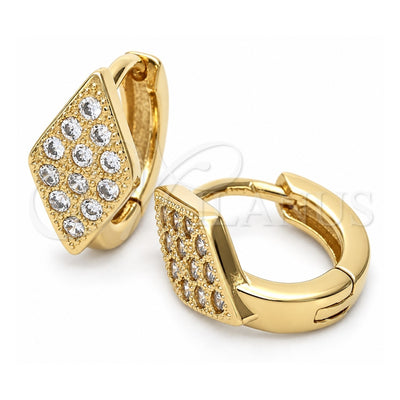 Oro Laminado Huggie Hoop, Gold Filled Style with White Cubic Zirconia, Polished, Golden Finish, 02.63.2576
