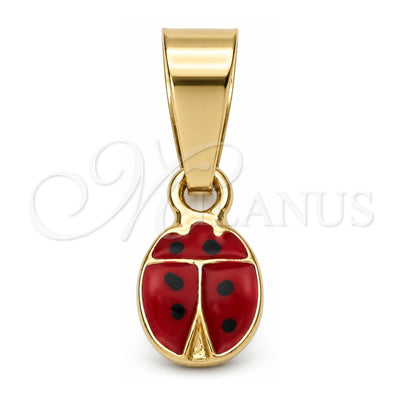 Oro Laminado Fancy Pendant, Gold Filled Style Ladybug Design, Red Enamel Finish, Golden Finish, 05.163.0052