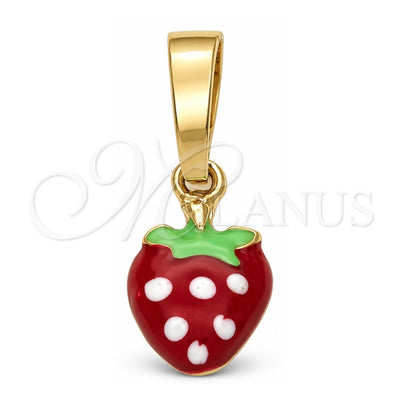 Oro Laminado Fancy Pendant, Gold Filled Style Strawberry Design, Multicolor Enamel Finish, Golden Finish, 05.163.0053