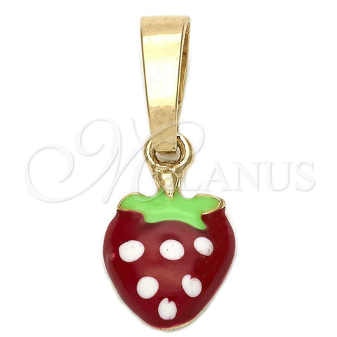 Oro Laminado Fancy Pendant, Gold Filled Style Strawberry Design, Multicolor Enamel Finish, Golden Finish, 05.163.0053