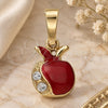 Oro Laminado Fancy Pendant, Gold Filled Style Apple Design, with White Crystal, Red Enamel Finish, Golden Finish, 05.163.0054