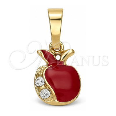 Oro Laminado Fancy Pendant, Gold Filled Style Apple Design, with White Crystal, Red Enamel Finish, Golden Finish, 05.163.0054