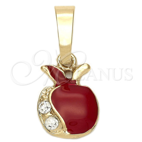 Oro Laminado Fancy Pendant, Gold Filled Style Apple Design, with White Crystal, Red Enamel Finish, Golden Finish, 05.163.0054