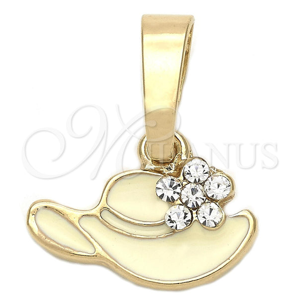 Gold Filled Pendant — Fancy Pendant Hat and Flower Design with White — main product view — SKU 111196 | Oro Laminado dije — elegante Pendant Hat and flor diseño with blanco — SKU 111196