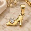 Oro Laminado Fancy Pendant, Gold Filled Style Shoes Design, with White Crystal, White Enamel Finish, Golden Finish, 05.163.0057