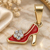 Oro Laminado Fancy Pendant, Gold Filled Style Shoes Design, with White Crystal, Orange Enamel Finish, Golden Finish, 05.163.0057.1