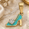 Oro Laminado Fancy Pendant, Gold Filled Style Shoes Design, with White Crystal, Blue Enamel Finish, Golden Finish, 05.163.0057.2