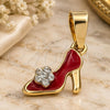 Oro Laminado Fancy Pendant, Gold Filled Style Shoes Design, with White Crystal, Red Enamel Finish, Golden Finish, 05.163.0057.3