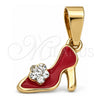 Oro Laminado Fancy Pendant, Gold Filled Style Shoes Design, with White Crystal, Red Enamel Finish, Golden Finish, 05.163.0057.3