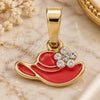 Oro Laminado Fancy Pendant, Gold Filled Style Hat and Flower Design, with White Crystal, Pink Enamel Finish, Golden Finish, 05.163.0056.1